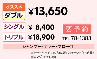 �_�u����13,650 �V���O����8,400 �g���v����18,900 �V�����v�[�E�J���[�E�u���[�t �v�\�� TEL78-1383